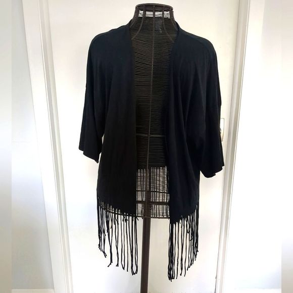 Bobi Black 3/4 sleeve Boho Fridge cover up hippie cardigan size M - Picture 1 of 6